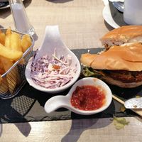 Spicy bean burger at Castle Lodge Buttery in Ludlow