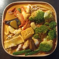 Curry laksa - vegan prawns, tofu puffs, bbq pork, veggies and noodles. Very tasty and very filling portion size! at Vegie Bowl Express in Boronia