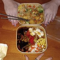 vegan lemon chicken & mapo eggplant noodles! at Vegie Bowl Express in Boronia
