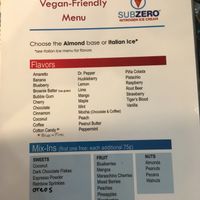 This is their vegan menu with 29 flavors. There’s many more on another list. at Sub Zero - Ave Madera in Sarasota