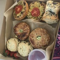 Afternoon tea for two as a takeaway for our picnic (picture 2 of 2) - a range of savoury items including homemade quiche  at All Good Things Vegan in Paignton