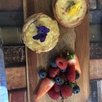 Portuguese themed meal at the Miggi (desert course - custard tarts)  at All Good Things Vegan in Paignton