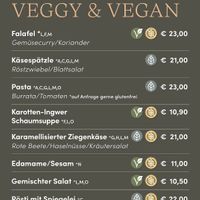 Menu with labelled vegan dishes at Arl One in St Anton Am Arlberg