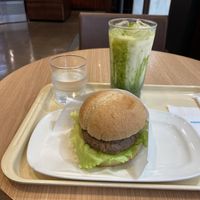Soy meat burger and iced soy matcha latte (M size)   at Doutor in Hiroshima