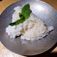 Homemade Coconut Rice Pudding at chaochao. vegan food and natural wine bar in Beijing