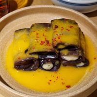 Eggplant "Cheeze" Rolls: I hesitated at first because I’m usually not a fan of orange in savory dishes, but I’m so glad I gave it a try! The flavors worked beautifully 🤤 at chaochao. vegan food and natural wine bar in Beijing