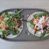 Crispy Falafel taco (left), Toban Djang taco (right) at Dirty Taco  in Malmo