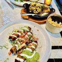 Sweet potato flautas with rice and beans plus roasted corn off the cob  at Gracias Madre - WeHo in West Hollywood