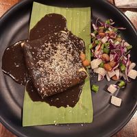 Tamal de huitlacoche y hoja santa  at Pook in Playa Del Carmen