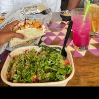 Rango Tango Taco & Rice and Bean Bowl with Veggie Chorizo and Poblano peppers with Dragonfruit Habanero mocktail at Condado Tacos in Greenville