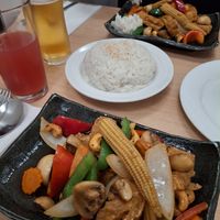 Vegan stir fry with coconut rice at Rama Thai in East London