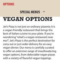 Website vegan info. at Jet's Pizza in Schererville