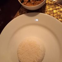 Sri Lankan Soya Curry with rice, served separate at Aroma in Hikkaduwa
