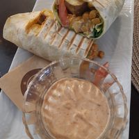 Chickpea - tofu wrap with avocado, salad and vegan mayo. at PR' JAKCU in Kamnik