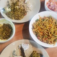 Green gram curry, steamed puttu, millet noodles with salad. at Prakruthi Eco World in Fort Kochi
