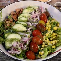 Vegan salad. Huge portion. Also a lot of red onion in it. Good to know in case you are not a big raw onion fan  at Alforno Madeira in Machico