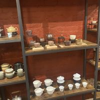Tea cups, and other tea wares are for sale  at JIN YUN FU Tea Shop in New York City
