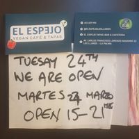 Today 24 th March..La Palmas only vegan restaurant is open
.🌻💚 at El Espejo in La Palma