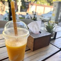This is the Mango Sago Smoothie, made with coconut milk, mango and sago   at Mango Addict in Chiang Mai