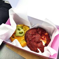 red velvet and pistachio cookie at Cinnaroma Bakery in Loule