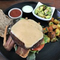 Vegan  cheeseburger with added bacon and avacado  at Green Gallery in Koh Phangan