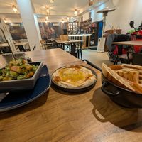 Hummus and salad at Peace Center Restaurant in Bethlehem