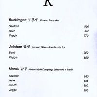 Menu at The K Korean Restaurant in Diani