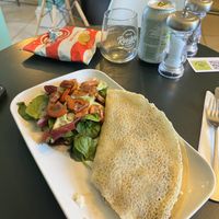 Vegan sausage, mushroom & cheese crepe   at Delicious   in Harrogate