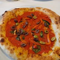 Marinara with olives and peppers and opted for no cheese. Delicious. at Corner Stone Pizza in Nottingham