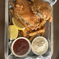 ‘Fish’ n chips and tar tar saucee  at Ping An Veggie Time @Dover Gardens in Adelaide