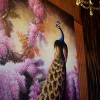 peacock art work, interior at Red Curry Vegan Kitchen in Flagstaff