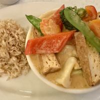 Red curry with brown ricee  at Red Curry Vegan Kitchen in Flagstaff