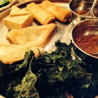 kale chips, tofu, samosas and spring rolls at Red Curry Vegan Kitchen in Flagstaff