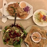 Kale salad, samosa, pad thai at Red Curry Vegan Kitchen in Flagstaff