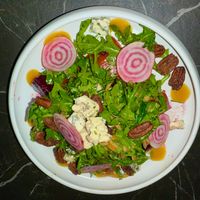 Beet Salad (Note: this image includes Blue Cheese, this can be omitted to make it vegan, just ask your server) at The Regent in Saratoga Springs