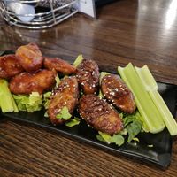 Vegan Wings (BBQ left. Teriyaki right) at High Water Grill in Silverton