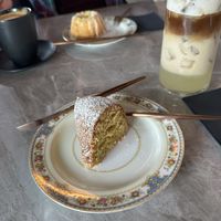 Olive oil cake and lemon cream latte  at MangiaFoglie  in Long Beach