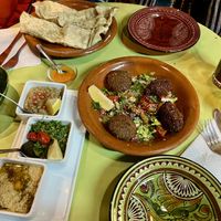 Mezze & falafels (original & beetroot)   at Manouche La Cuisine des Voyages in Tamraght
