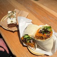 Falafel wrap and carrot cake (both vegan) at The Garden Kitchen in Cambridge