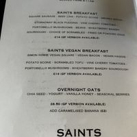 Menu  at Saints of Ingram in Glasgow