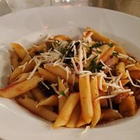 Pasta Penne Alla Normo w/eggplant, Vegan parmiagiano & fresh basil in a tomato sauce at Fiori Italian in Munster