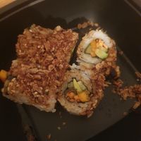 Crunchy Vegetables sushi: Avocado, cucumber, carrot, pepper, Sesame seed, rose, crispy shallot  with Teriyaki sauce at Peppery Rose Alderley Edge in Alderley Edge