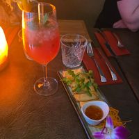 1. Vegan spring Rolls +
Drink is Raspberry Kiss at Jack Glockenbach in Munich