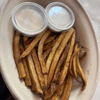 Masala fries + two complimentary garlic sauces  at ABQ - Rush of Prana - Past Security in Albuquerque