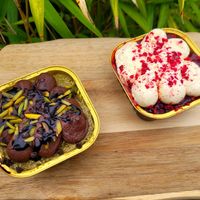 Dubai Pistachio Cake-tin & Bakewell Mini-loaf. at Bel's Vegan Bakes - Pop-Up in Bangor