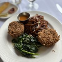 “I can’t believe it’s not crab” cakes entree- $21 and so worth it!  at Gertrude's at the BMA in Baltimore