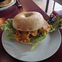 Vegan bagel with egg, bacon and cheese at Mamalicious in Hamburg