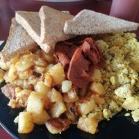 Tofu Scramble, Bacon, Potatoes and Toast - bacon and potatoes are pretty salty but the tofu and toast evened it out perfectly at Mamalicious in Hamburg