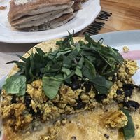 Breakfast tacos & Apple pancakes  at The Sentient Bean in Savannah