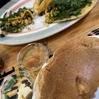 Apple pancakes & breakfast tacos  at The Sentient Bean in Savannah